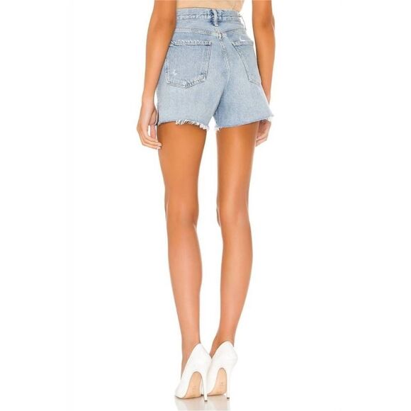Agolde Dee Distressed Denim Fray Hem Jean Shorts Chimes Light Blue Wash Size 32 - Picture 2 of 9